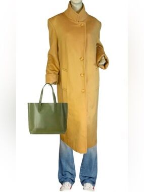 VINTAGE 1990'S ASHLEY SCOTT DARK MUSTARD YELLOW WOOL OVERCOAT (XL)
